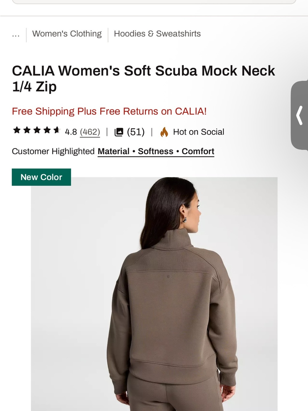 CALIA Women's Soft Scuba Mock Neck 1/4 Zip Sweatshirt - Taupe - Picture 2 of 6